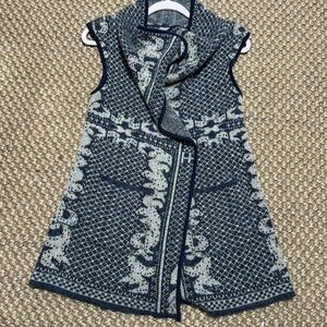 Yaira Boho Sweater Cardigan Vest Blue & Oat Acrylic Medium